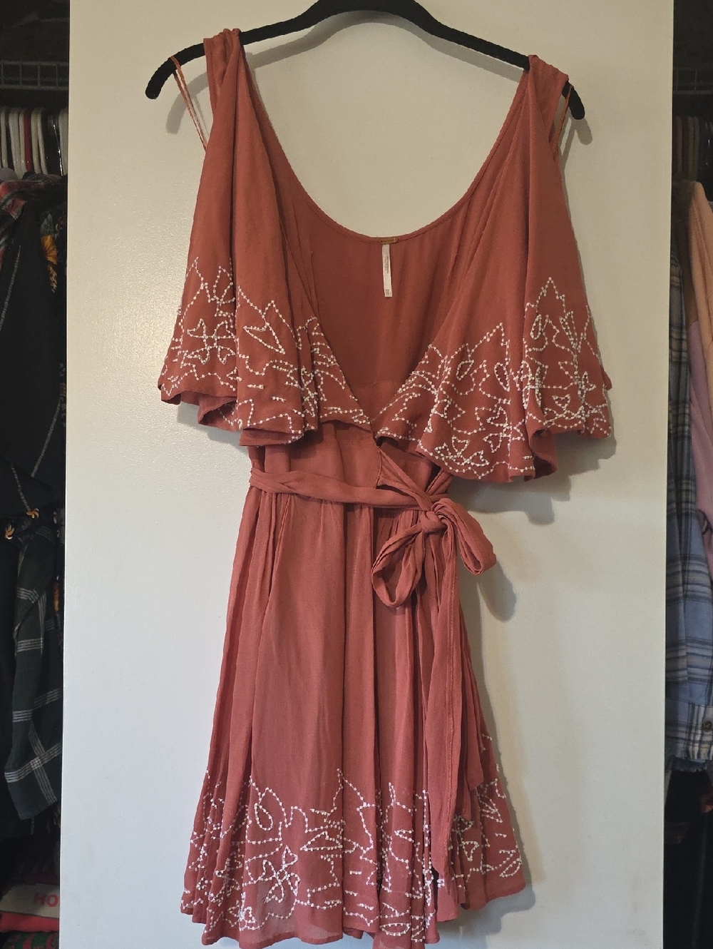 Free People Sylvia Beaded Dusty Rose Mini Wrap Dress